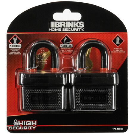 Brinks Keyed Alike Padlock, Laminated Steel, 40mm, Weatherproof 2PK 172-40281